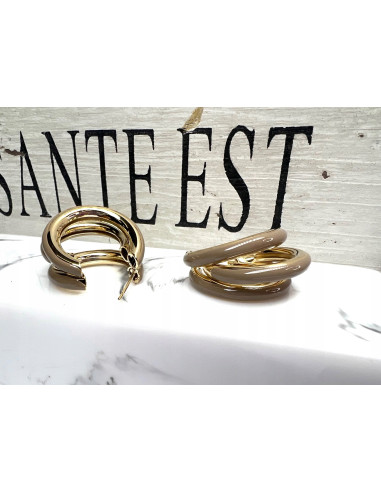 Pozłacane koła z beżową nutą Srebrny sztyft 925...