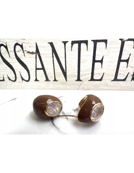 Kolczyki brazowe Butikowe z cyrkonią Srebrny sztyft 925 Lolita Accessories