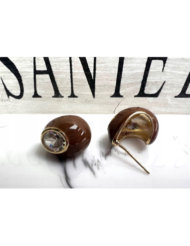 Kolczyki brazowe Butikowe z cyrkonią Srebrny...