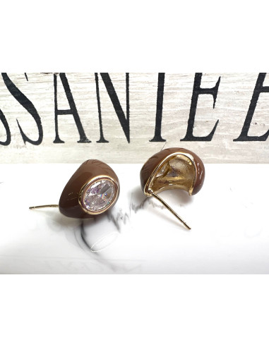 Kolczyki brazowe Butikowe z cyrkonią Srebrny...