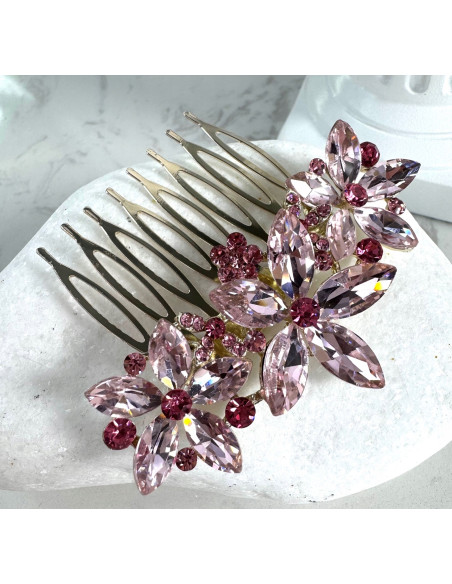 GRZEBIEŃ wsuwany do włosów wtykowy ozdobny diamenty Lolita Akcesoria RÓŻOWY