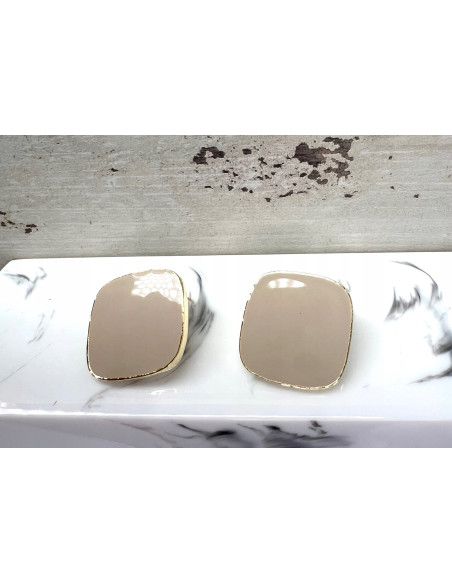 Kolczyki Kwadraty Srebrny sztyft 925 Lolita Accessories Natura Beżowe