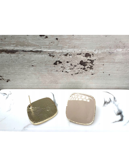 Kolczyki Kwadraty Srebrny sztyft 925 Lolita Accessories Natura Beżowe