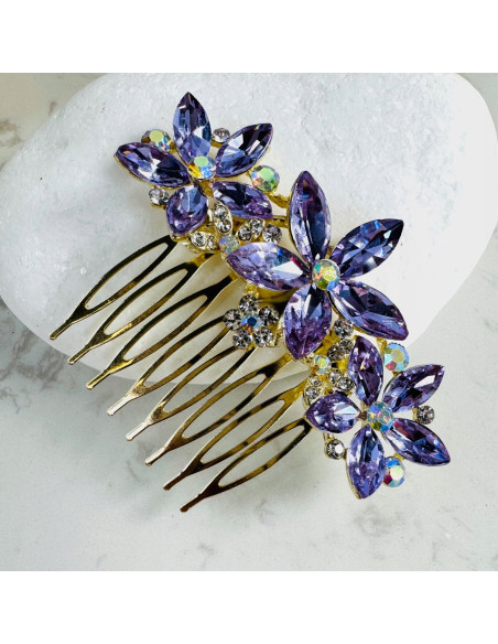 GRZEBIEŃ wsuwany do włosów wtykowy ozdobny diamenty Lolita Akcesoria FIOLET