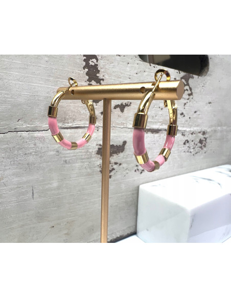 Kolczyki złote koła stal chirurgiczna nierdzewna Lolita Accessories różowe