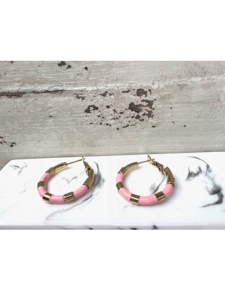 Kolczyki złote koła stal chirurgiczna nierdzewna Lolita Accessories różowe