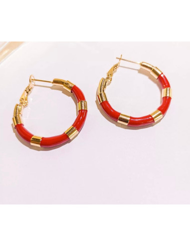 Kolczyki złoto - czerwone koła stal...