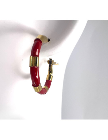 Kolczyki złoto - czerwone koła stal...