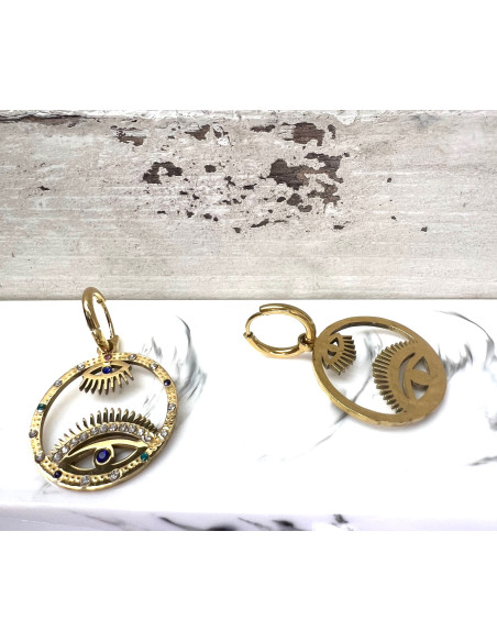 Kolczyki Boho Oko Proroka ze stali chirurgicznej Lolita Accessories złote