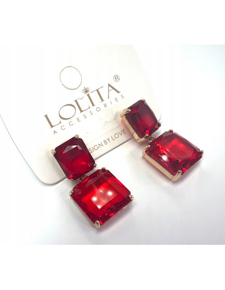 Kolczyki czerwone kamienie sztyft srebro 925 Lolita Accessories