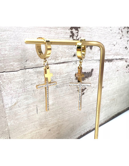 Kolczyki ze stali chirurgicznej Lolita Accessories złote Krzyże