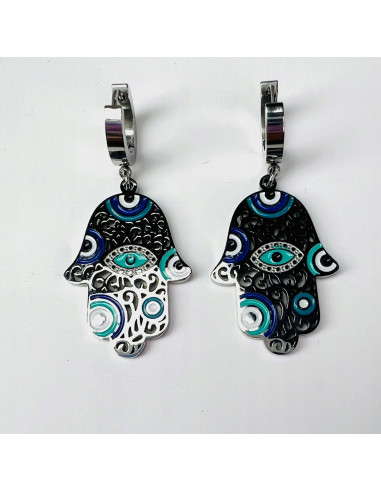 Kolczyki HAMSA ze stali chirurgicznej Lolita Accessories srebrne Judaica