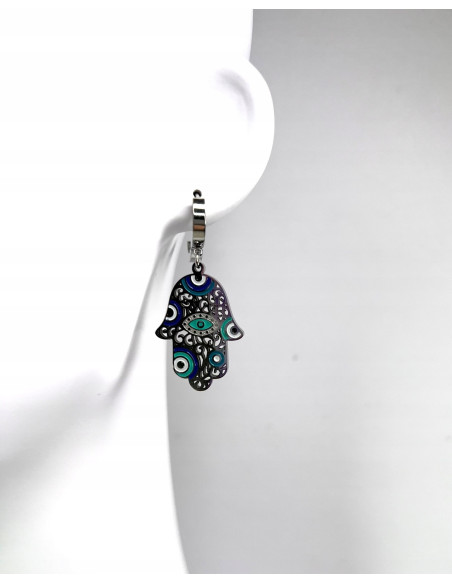 Kolczyki HAMSA ze stali chirurgicznej Lolita Accessories srebrne Judaica