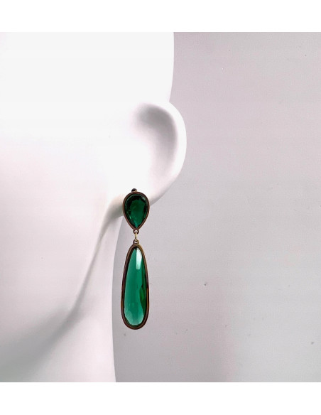 Kolczyki ze stali chirurgicznej Lolita Accessories złote z zielonym