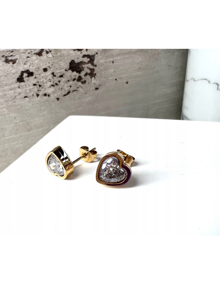 Kolczyki ze stali chirurgicznej Lolita Accessories złote z cyrkoniami SERCA