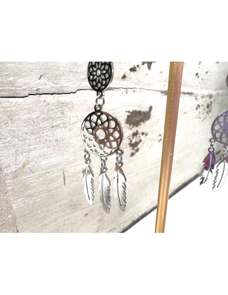 Kolczyki ze stali chirurgicznej Lolita Accessories srebrne Łapacz snów