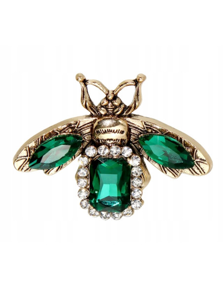 Broszka Medalion ozdobna Lolita Accessories zielona z kamieniami Mucha