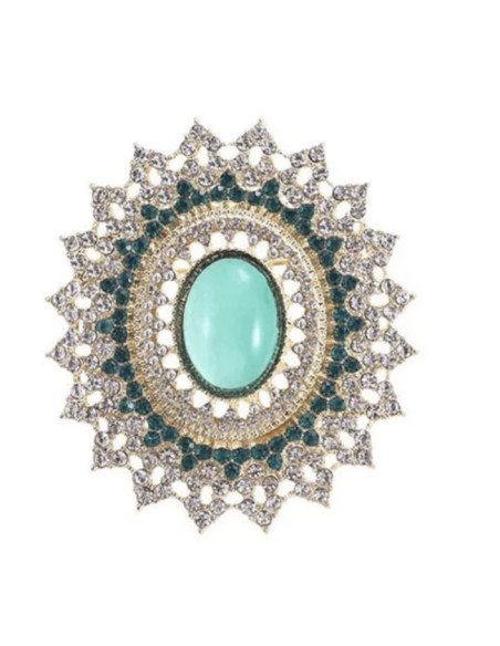 Broszka Medalion ozdobna Lolita Accessories zielona z kamieniami