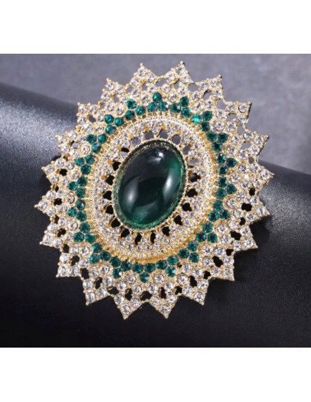 Broszka Medalion ozdobna Lolita Accessories zielona z kamieniami
