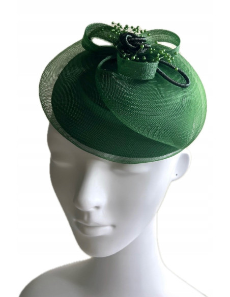 Fascynator na głowę , elegancki Toczek , Stroik zielony