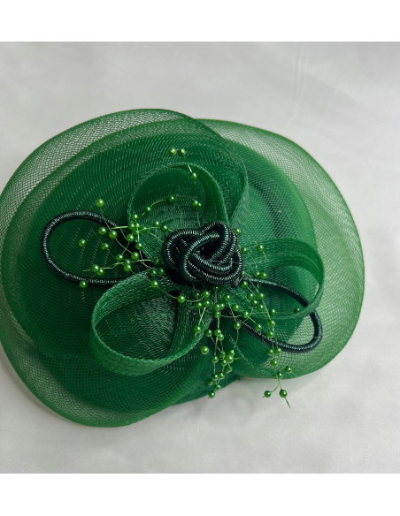 Fascynator na głowę , elegancki Toczek , Stroik zielony