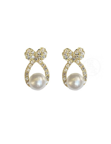 kolczyki z perłami srebrny sztyft 925 Lolita Accessories Kokardka z perełką