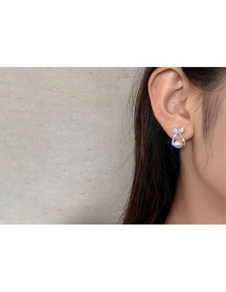 kolczyki z perłami srebrny sztyft 925 Lolita Accessories Kokardka z perełką