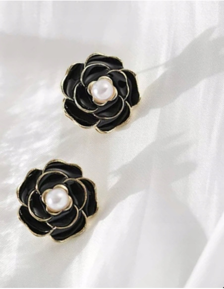 Kolczyki Kwiatek Kwiatki Lolita Accessories srebrny sztyft 925 czarne Róże