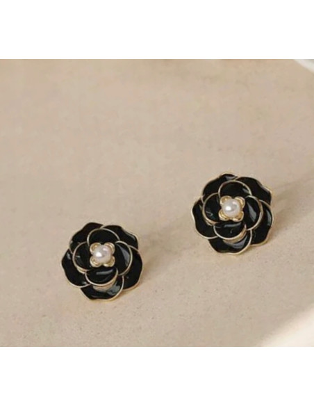 Kolczyki Kwiatek Kwiatki Lolita Accessories srebrny sztyft 925 czarne Róże