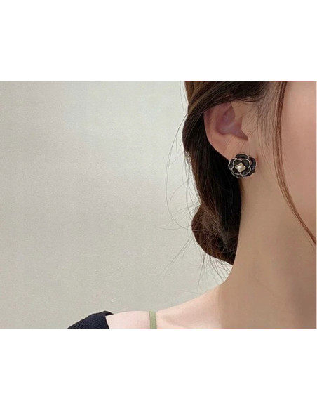 Kolczyki Kwiatek Kwiatki Lolita Accessories srebrny sztyft 925 czarne Róże