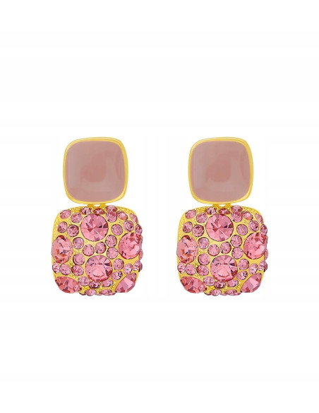 Kolczyki Lolita Accessories Srebrny sztyft "925" różowe kwadraty