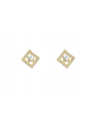 kolczyki z perłami srebrny sztyft 925 Lolita Accessories kwadrat z perłą