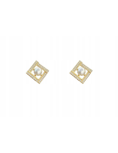 kolczyki z perłami srebrny sztyft 925 Lolita Accessories kwadrat z perłą