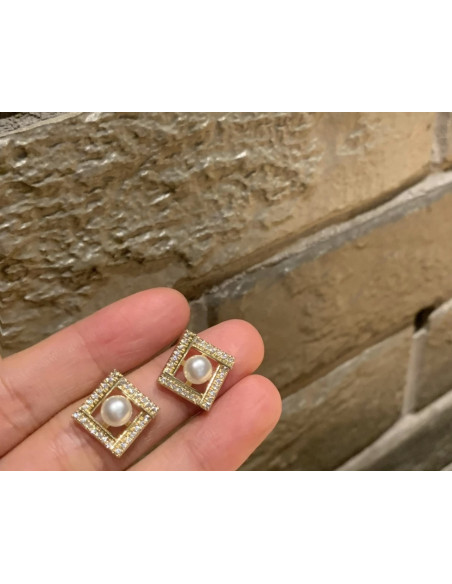 kolczyki z perłami srebrny sztyft 925 Lolita Accessories kwadrat z perłą