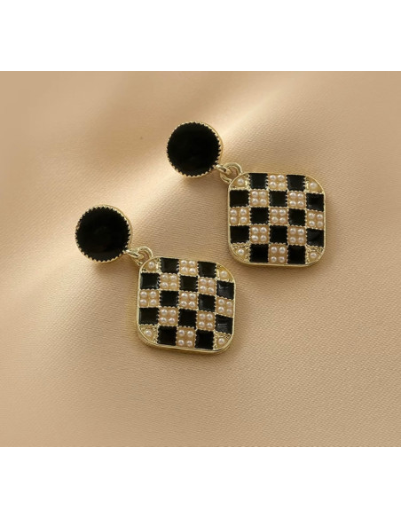 Kolczyki Lolita Accessories Srebrny sztyft "925" Szachownica