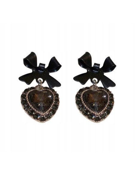 Kolczyki Lolita Accessories Srebrny sztyft "925" grafitowe Serca