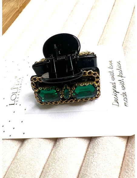 Klamry Lolita Accessories czarny z zielonymi Kamieniami