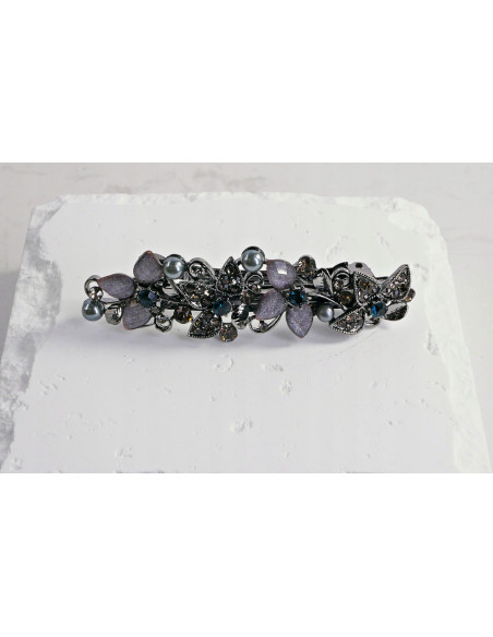 Klamra francuska GRAFITOWY KWIAT KRYSZTAŁKI Lolita Accessories