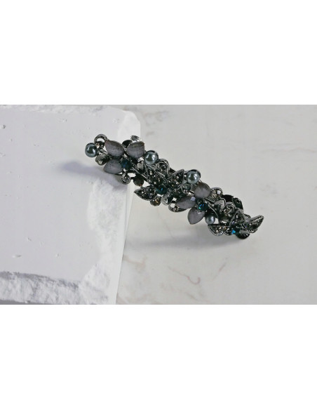 Klamra francuska GRAFITOWY KWIAT KRYSZTAŁKI Lolita Accessories