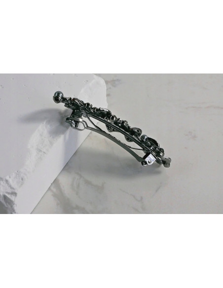 Klamra francuska GRAFITOWY KWIAT KRYSZTAŁKI Lolita Accessories