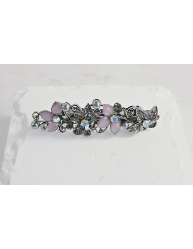 Klamra francuska RÓŻOWO-GRAFITOWY KWIAT...