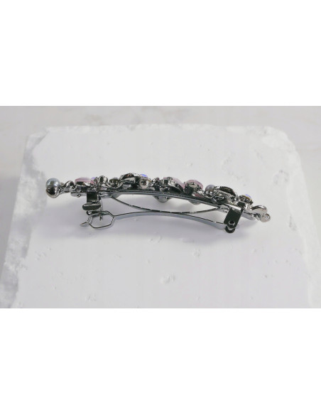 Klamra francuska RÓŻOWO-GRAFITOWY KWIAT KRYSZTAŁKI Lolita Accessories