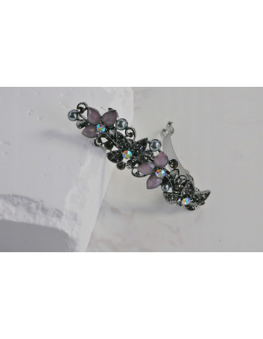 Klamra francuska RÓŻOWO-GRAFITOWY KWIAT...