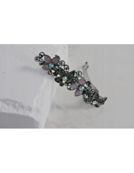 Klamra francuska RÓŻOWO-GRAFITOWY KWIAT KRYSZTAŁKI Lolita Accessories