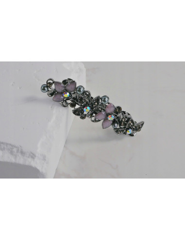 Klamra francuska RÓŻOWO-GRAFITOWY KWIAT...