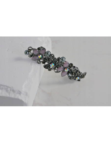 Klamra francuska RÓŻOWO-GRAFITOWY KWIAT KRYSZTAŁKI Lolita Accessories