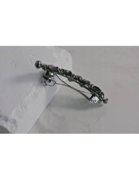 Klamra francuska RÓŻOWO-GRAFITOWY KWIAT KRYSZTAŁKI Lolita Accessories