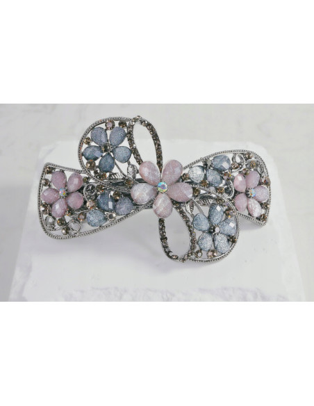 Klamra francuska KOKARDA Z KWIATAMI KRYSZTAŁKI Lolita Accessories