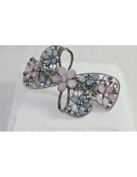 Klamra francuska KOKARDA Z KWIATAMI KRYSZTAŁKI Lolita Accessories