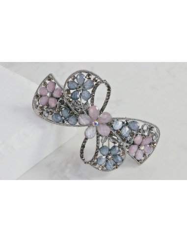 Klamra francuska KOKARDA Z KWIATAMI KRYSZTAŁKI...